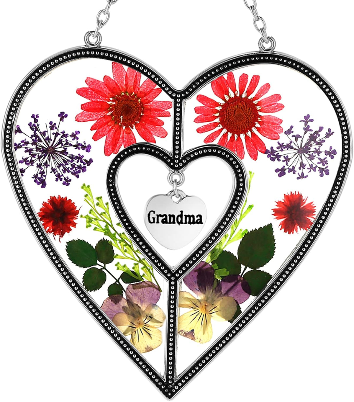KY&BOSAM Suncatcher Grandma Gifts Heart Stained Glass Wind Chimes for Outside Really Flower
