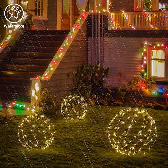 LIGHTSHARE 248LED 12IN+16IN+20IN Light Ball Yard Decoration Pathway Lights Brown Sphere Light Fold