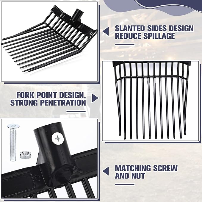 Lasnten 6 Pack Manure Fork Replacement Heads 12 Tines Heavy Duty Pitchfork Heads with Screws & Nuts