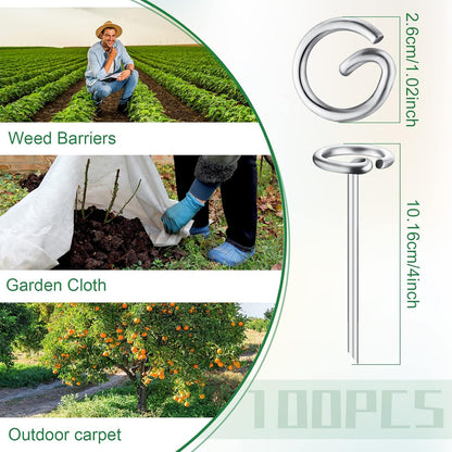 Therwen 100 Pcs Circle Top Landscape Pins Bulk Garden Landscape Staples Galvanized Heavy Duty