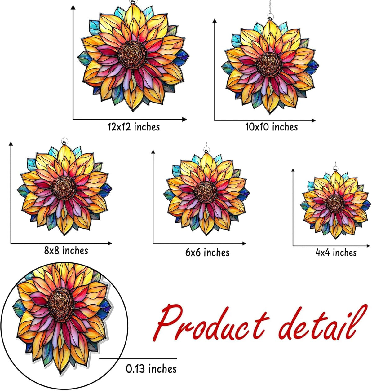 Mandala Sunflower Acrylic Suncatcher Stained Glass Effect Window Car Hanging Christmas Ornament