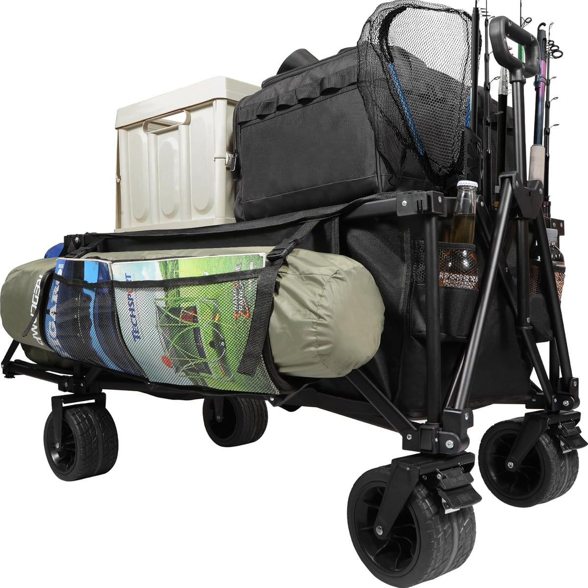 REDCAMP 49" L Extended Collapsible Beach Fishing Cart with Rod Holders, 330LBS Heavy Duty Extra