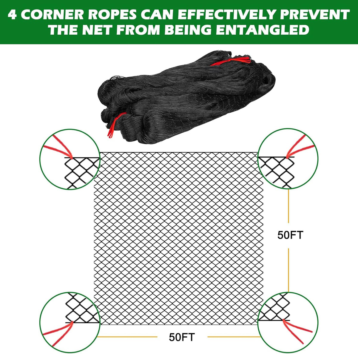 50'x50' with 2" Mesh Bird Netting for Chicken Coop with Bird Scare Tape, Hawk Nettings for Chicken