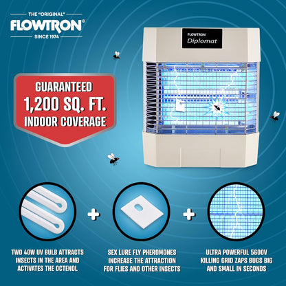 Flowtron Indoor Bug Zapper | Electric Fly & Insect Killer with 80W UV Light, Pheromone Lure