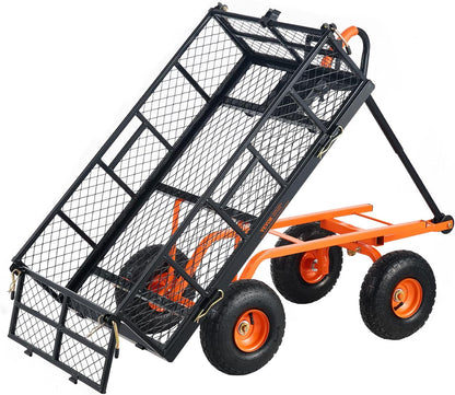 VEVOR 880lbs Steel Garden Dump Cart Utility Wagon, Heavy Duty Yard Dump Wagon Cart with Removable