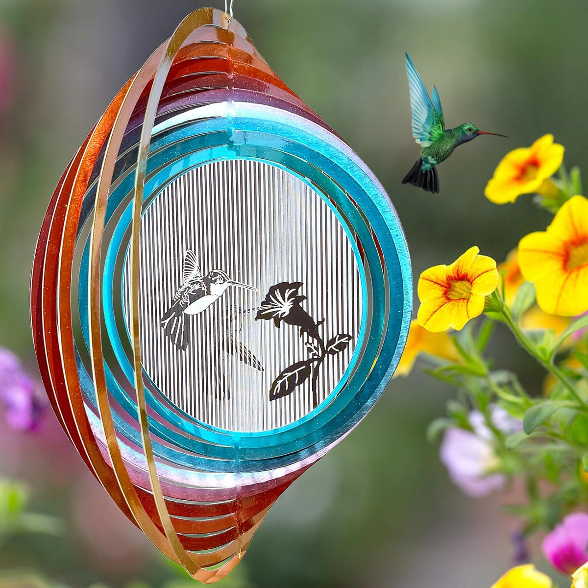 3D Animations Hummingbird Wind Spinner for Yard and Garden,12In Metal Wind Spinners Hummingbird
