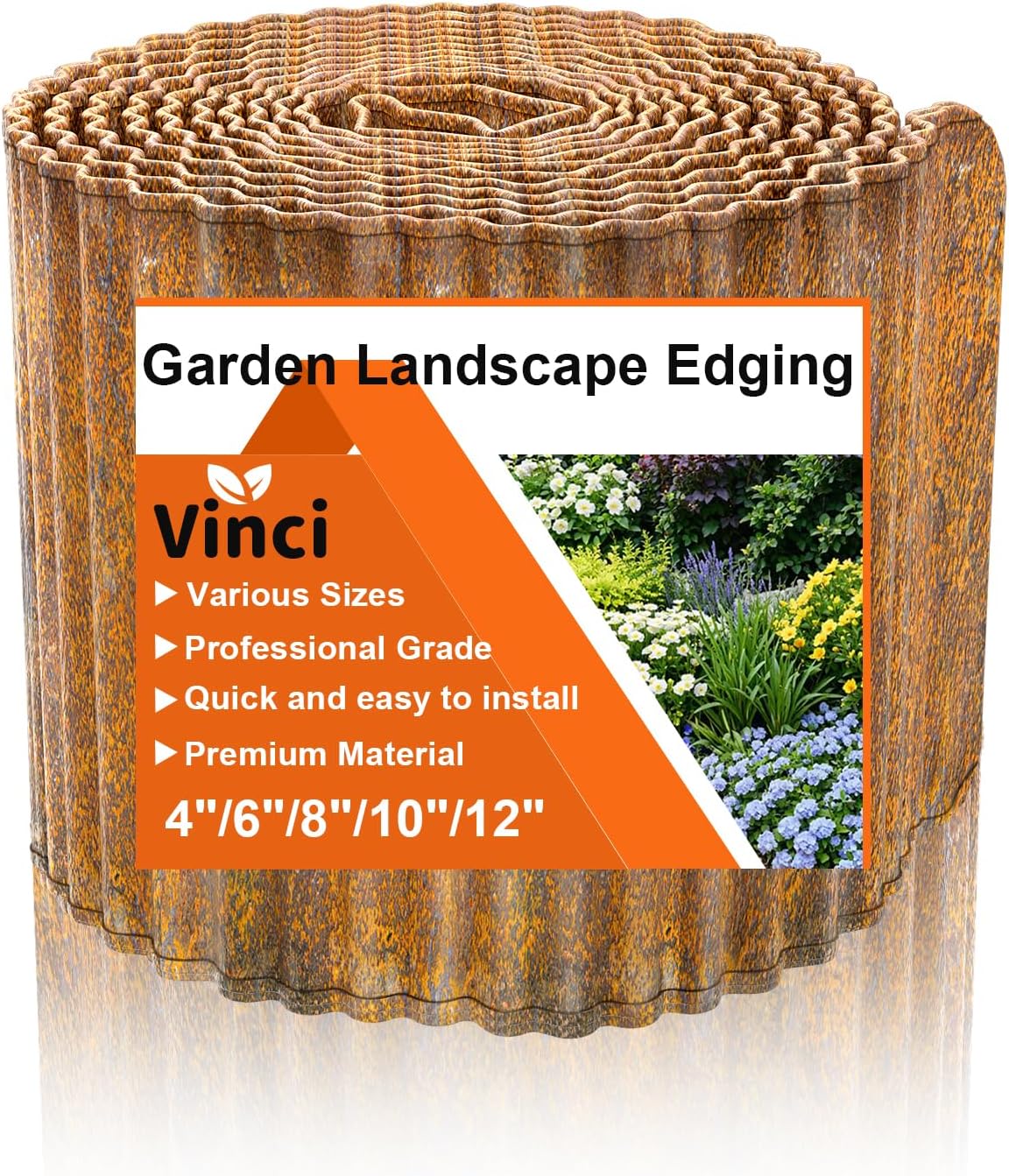 Vinci Garden Landscape Edging Border, 10 Inch x 20 FT Corrugated Sturdy Metal Easy Installation
