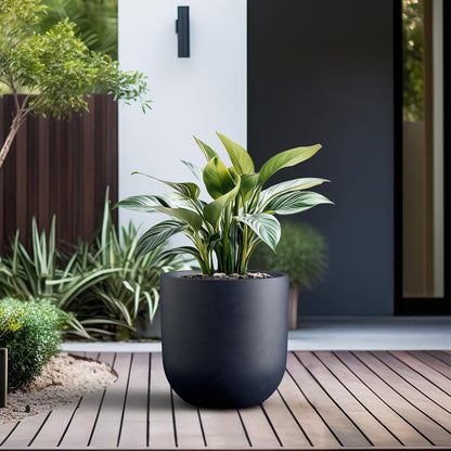 Kante 11.0" Round Concrete Planter, Large Cylinder Plant Pot with Curved Bottom and Drainage Hole