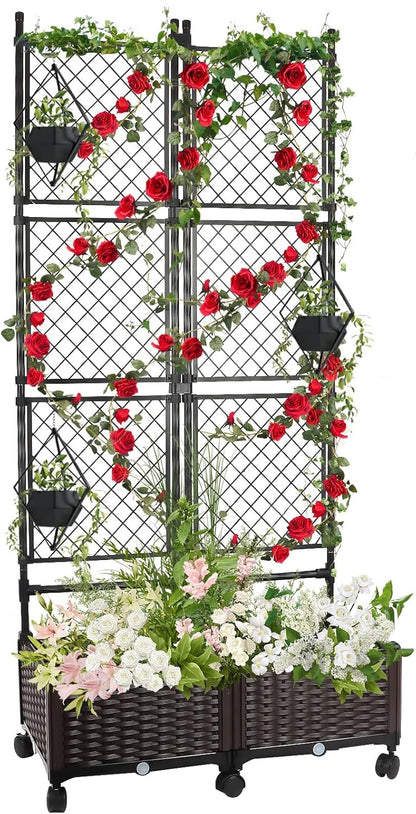 Kalolary 170CM Raised Garden Bed with Metal Trellis, Large Plastic Planter Box with Drainage Hole