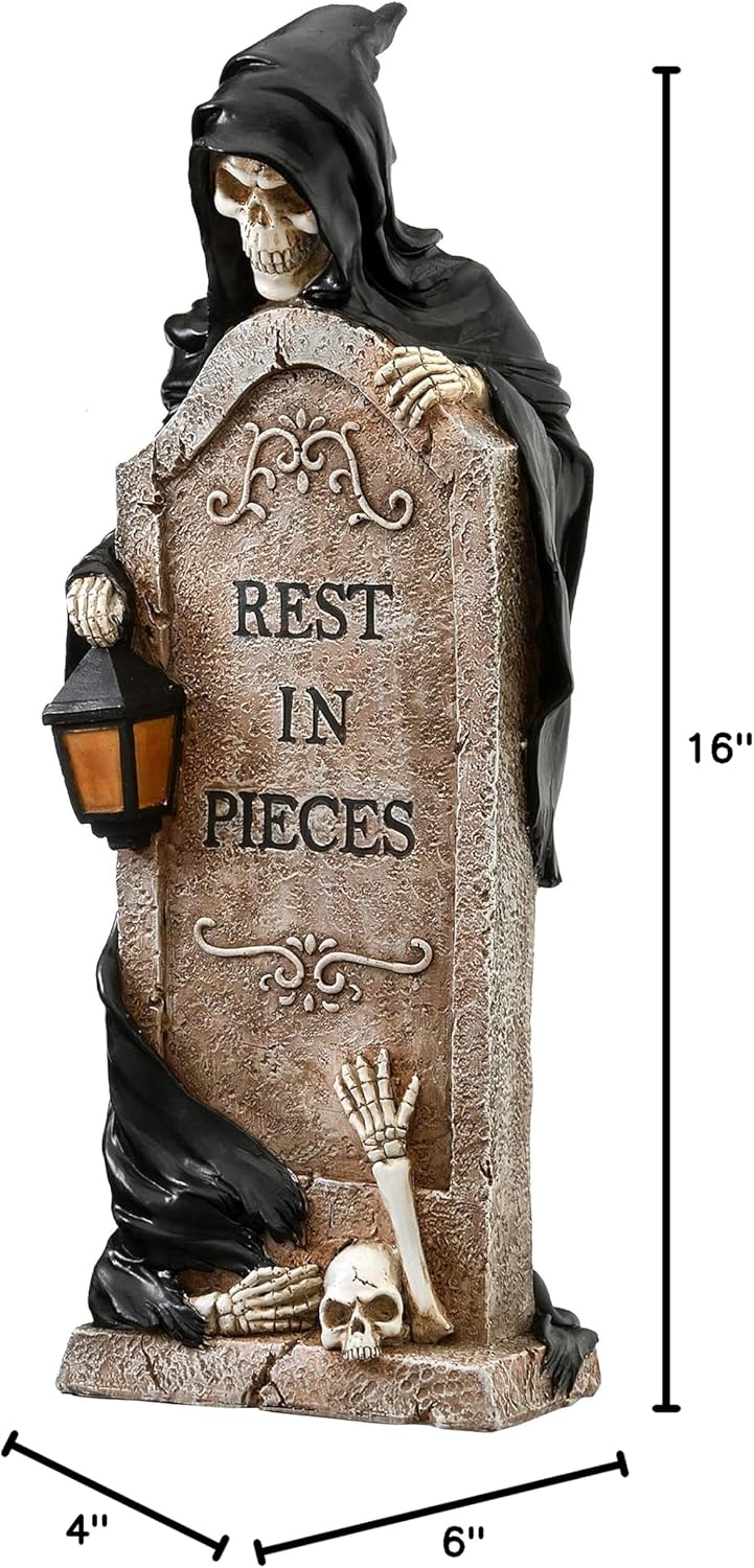 National Tree Company Skeleton Grim Reaper Standing with a Gravestone Decoration, Halloween