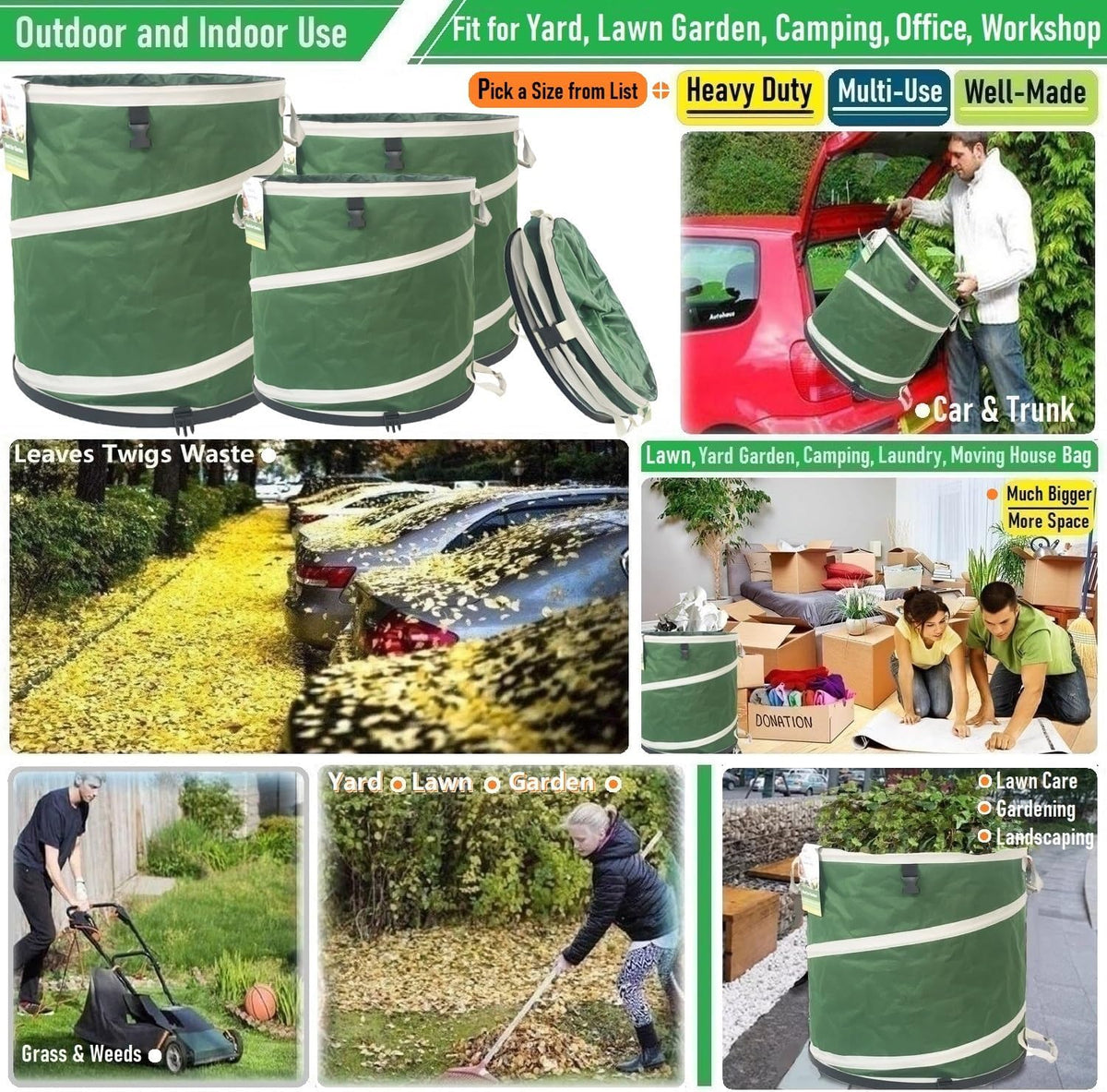 24 Gallon and 46 Gallon Collapsible Trash Can Solid Bottom for Yard Waste Bag,Garden Debris