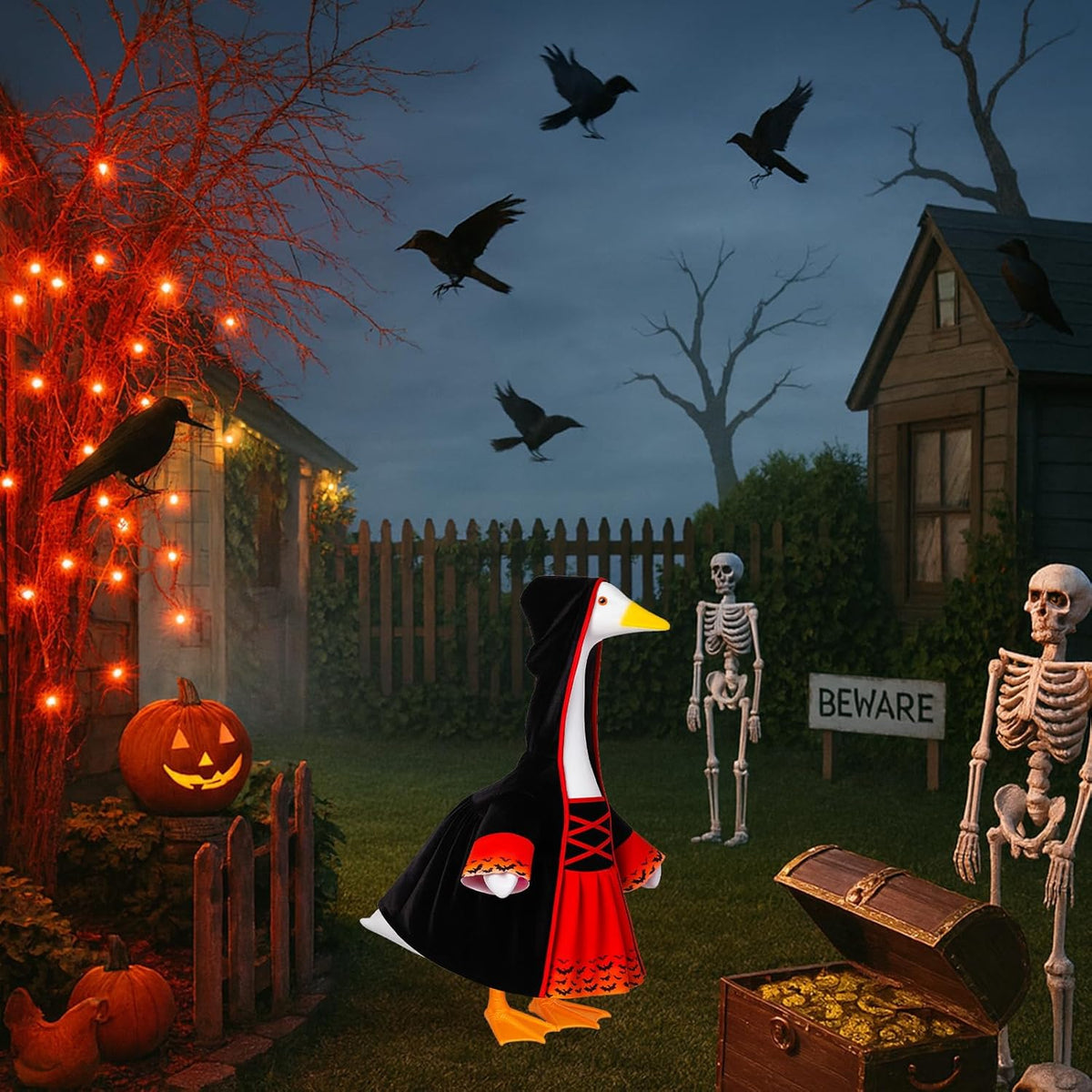 Halloween Goose Outfit Witch Lawn Porch Goose Clothes Fall Halloween Geese Costume for 23" Geese