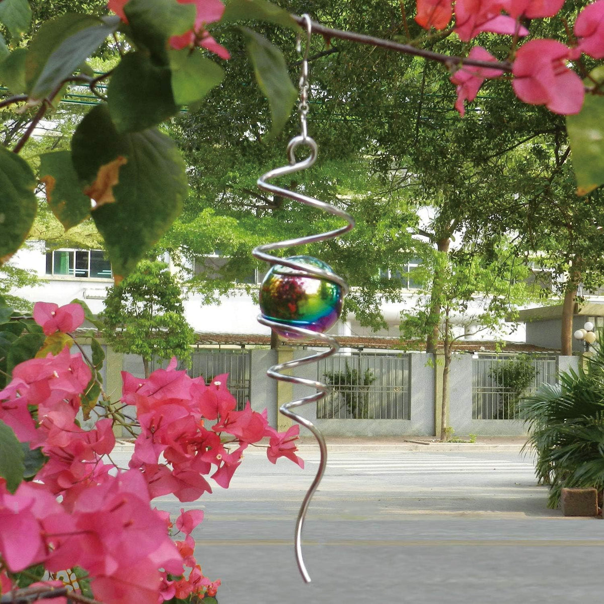 Fonmy Gazing Ball Spiral Tail -Decorative Wind Spinner 11 inch Tail and 2 inch Steel Orb. Indoor