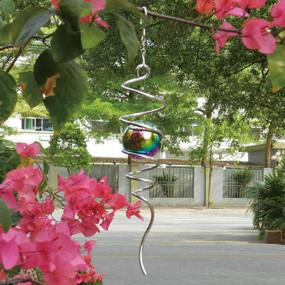 Fonmy Gazing Ball Spiral Tail -Decorative Wind Spinner 11 inch Tail and 2 inch Steel Orb. Indoor