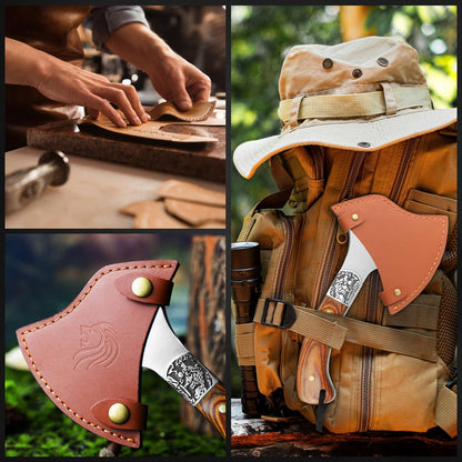 NedFoss Warthog Camping Axe, 9" Full Tang Small Axe with Leather Sheath, Survival Hatchet with Wood