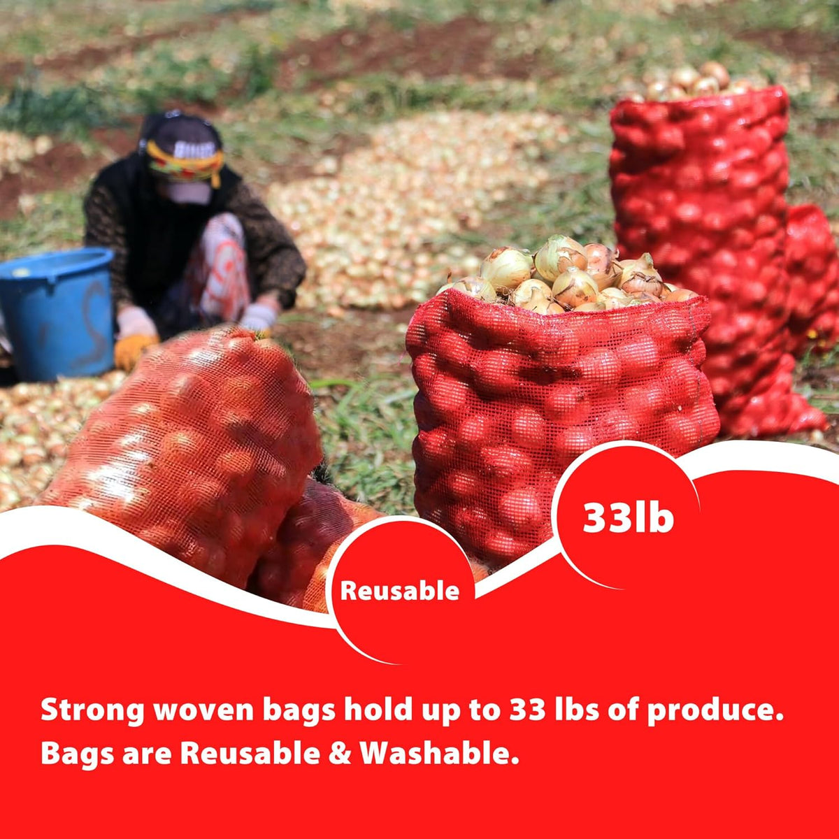 300 Pack 20'' x 14'' Mesh Onion Bags, Reusable Drawstring Fresh Produce Storage Bags for Onions