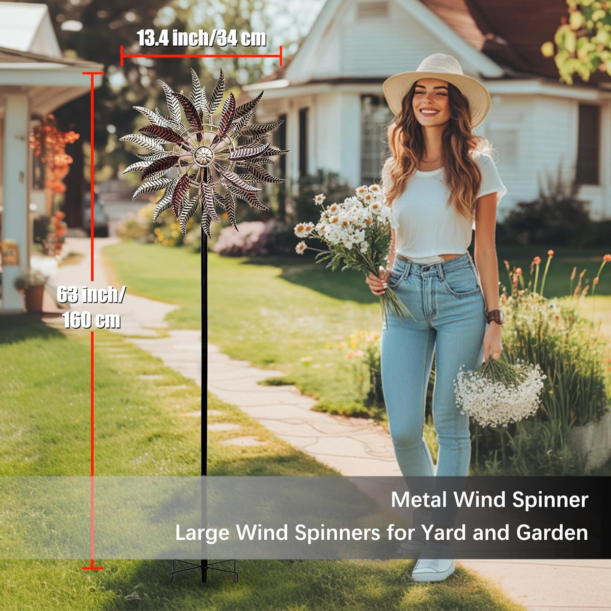 Large Outdoor Metal Wind Spinner,Two-Way Wind Sculptures,360 Degrees Kinetic Wind Spinners Yard Art