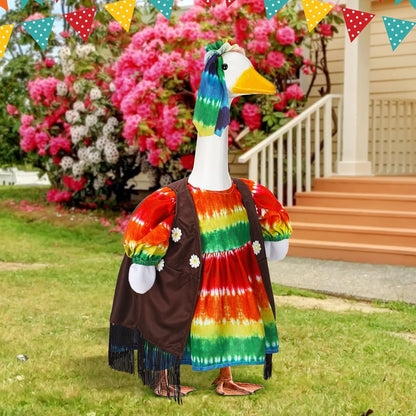 Suzile Hippie Goose Outfit Tie Dye Party Decoration Dresses Clothes for 23" High Cement or Plastic