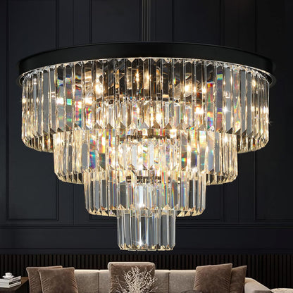 Crystal Chandeliers for Dining Room Lights Fixture Over Table, 15 Lights Black Modern Chandeliers