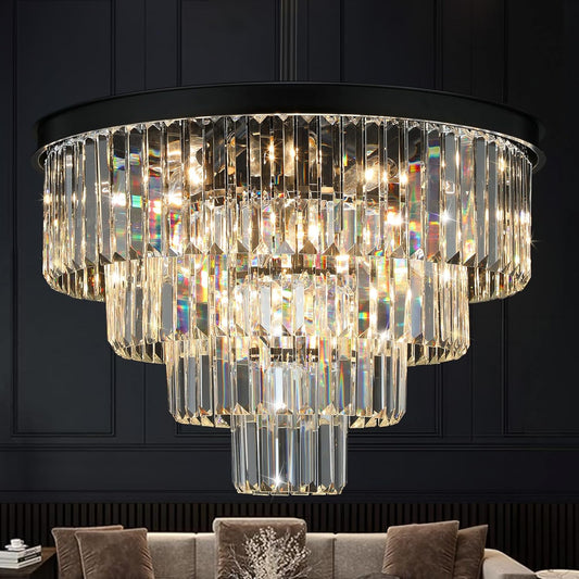 Crystal Chandeliers for Dining Room Lights Fixture Over Table, 15 Lights Black Modern Chandeliers
