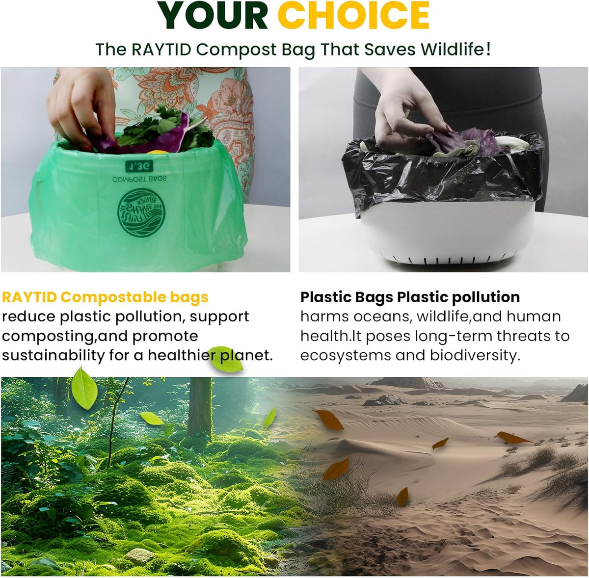 Compost Bags 1.3 Gallon,100 Count,Compostable Small Trash Bags for Kitchen Countertop Compost Bin