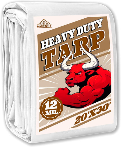 Tarp 20x30 ft Heavy Duty 12mil 100% Waterproof High Durability Multipurpose,Uv Resistant,White Tarp