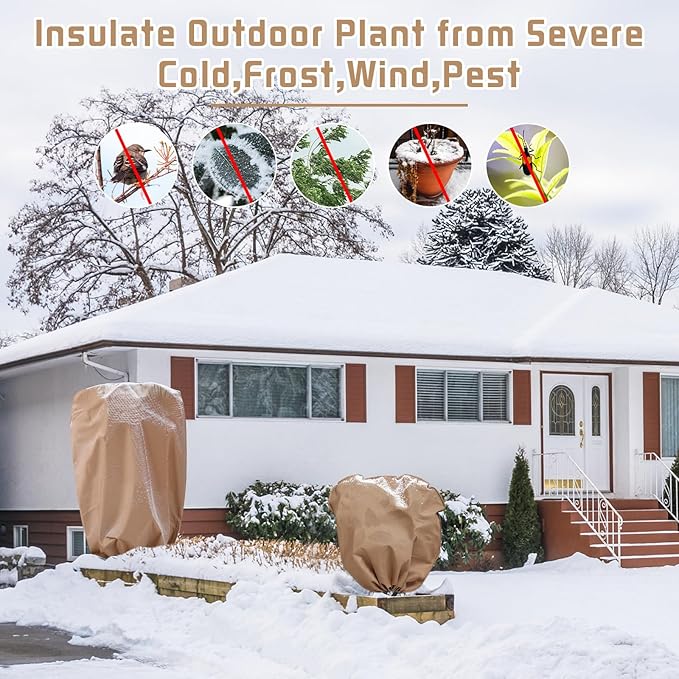 6 Pcs Plant Covers Freeze Protection Reusable Plant Protector with Zipper Frost Cloth Warm