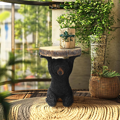 American Black Bear Side Table Pedestal End Table Stool Resin Bear Statue Hand Painted Sculpture