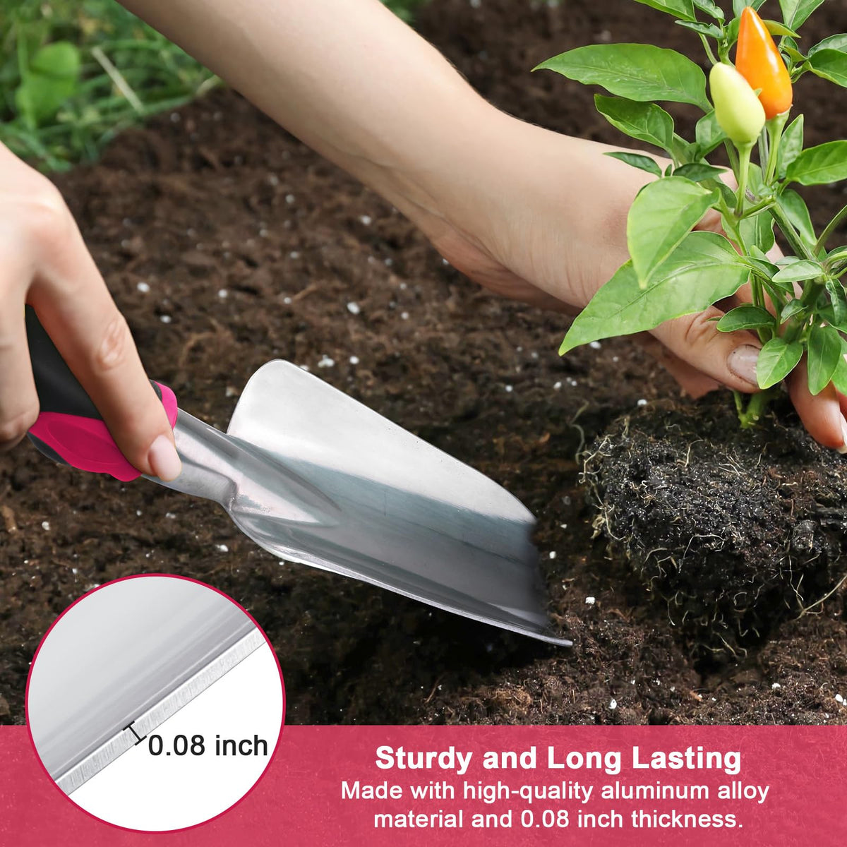 Garden Tools Set, 3 Pack Heavy Duty Gardening Tools Set Include Garden Shovel, Transplant Trowel