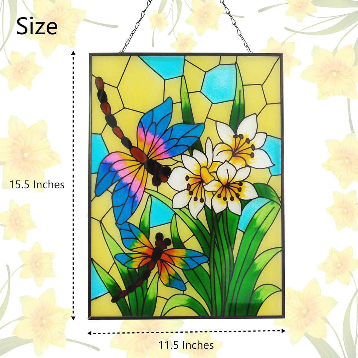 Stained Glass Window Hanging, Dragonfly Glass Art Decor, Sun Catchers Indoor Window, Rectangle