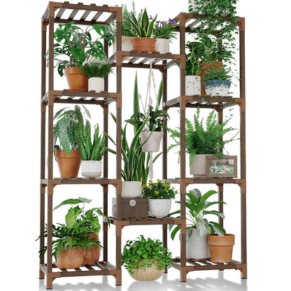 Bamworld Plant Stand Indoor Outdoor Tall Plant Shelf for Multiple Plants Pots Wood Flower Stand