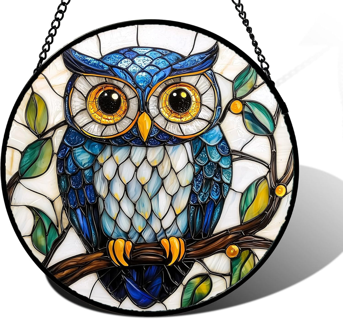 Stained Glass Window Hanging, Owl Gifts for Women Sun Catchers Diamond Glass Panel Hangings Birds