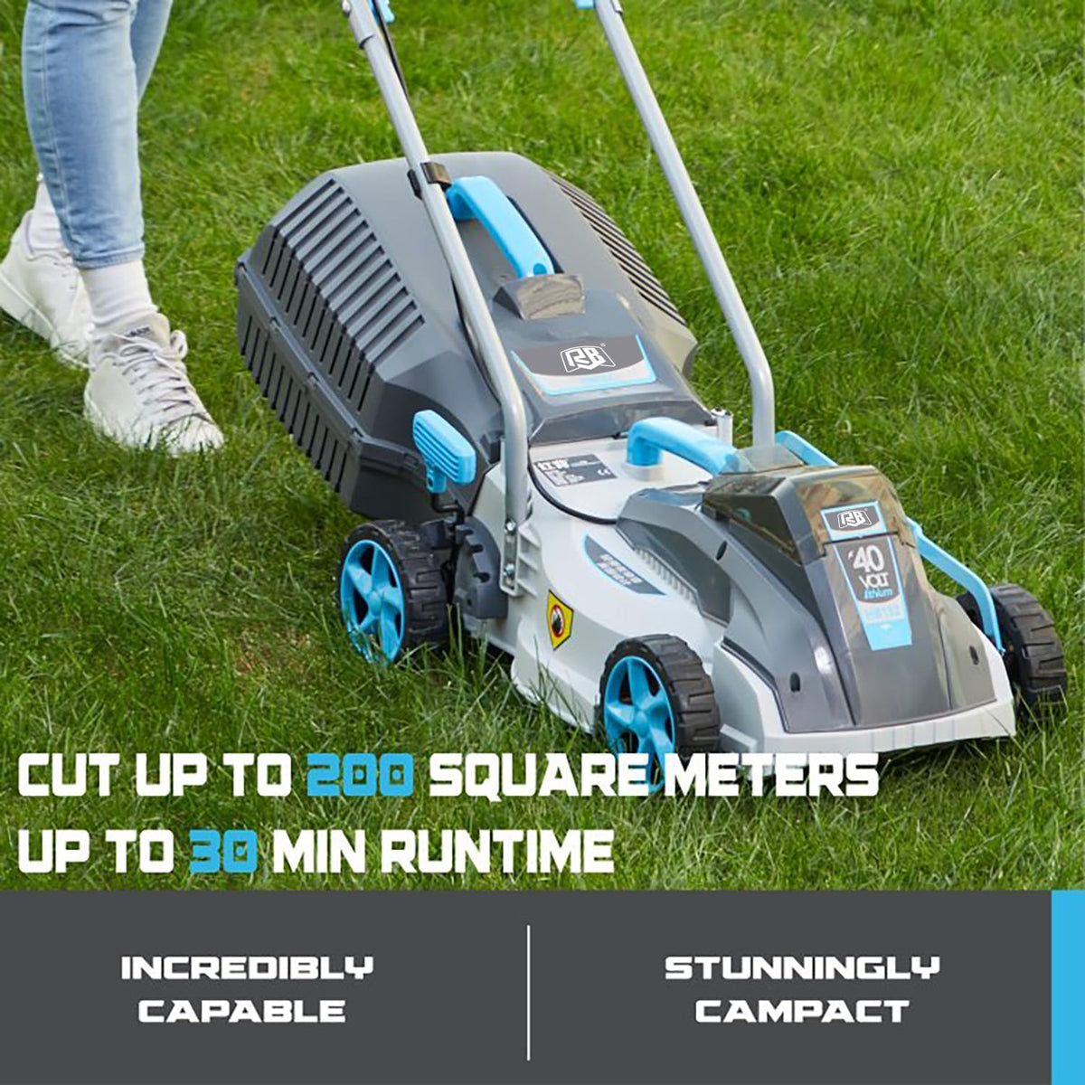 RB 40V 13-Inch Brushless Cordless Lawn Mower with 4.0Ah Lithium Battery & Fast Charger, 2-in-1