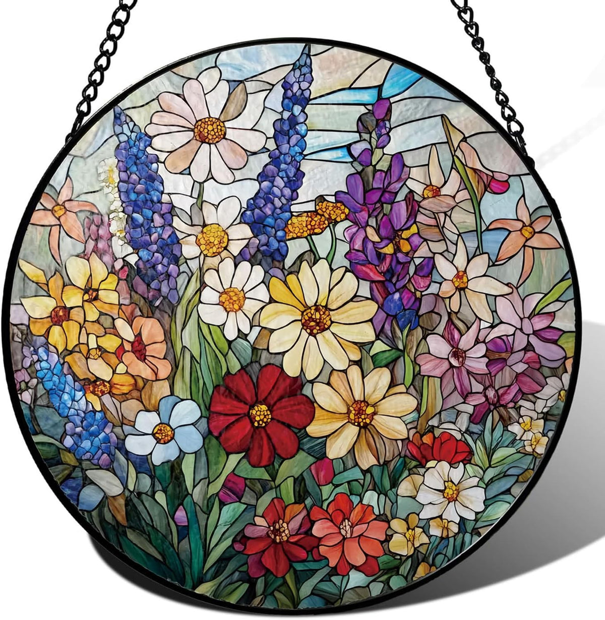 Colorful Wildflowers Suncatcher -7.9 in Stained Glass Window Hanging Sun Catcher Garden Decor