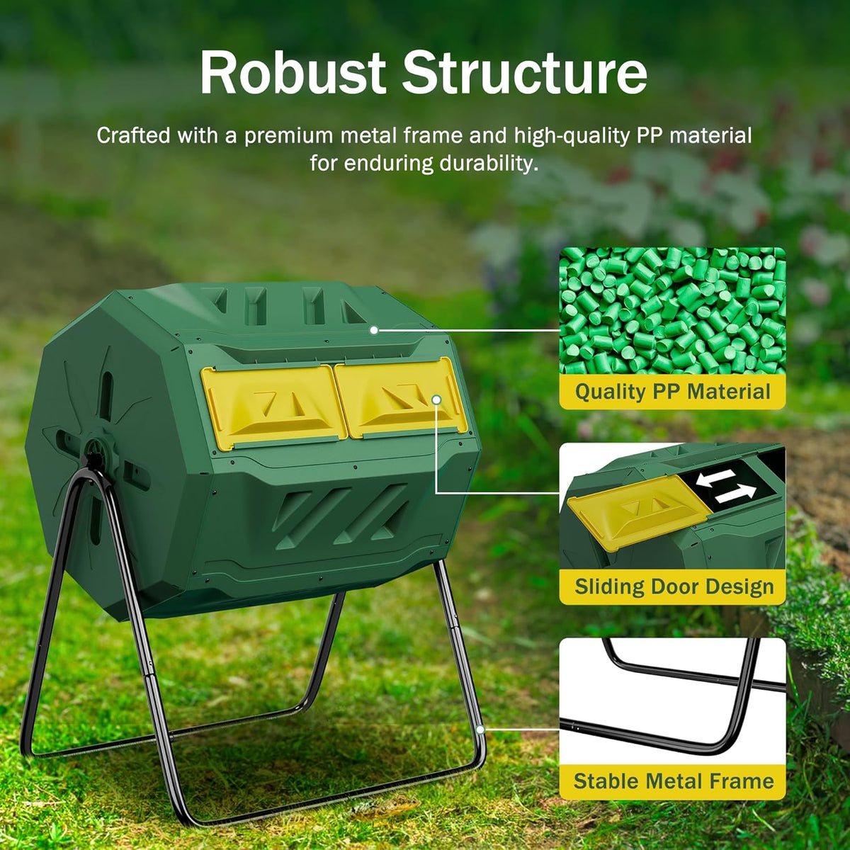F2C Compost Bin Outdoor Dual Chamber Tumbling Composter 43 Gallon BPA Free Large Tumbler Composters