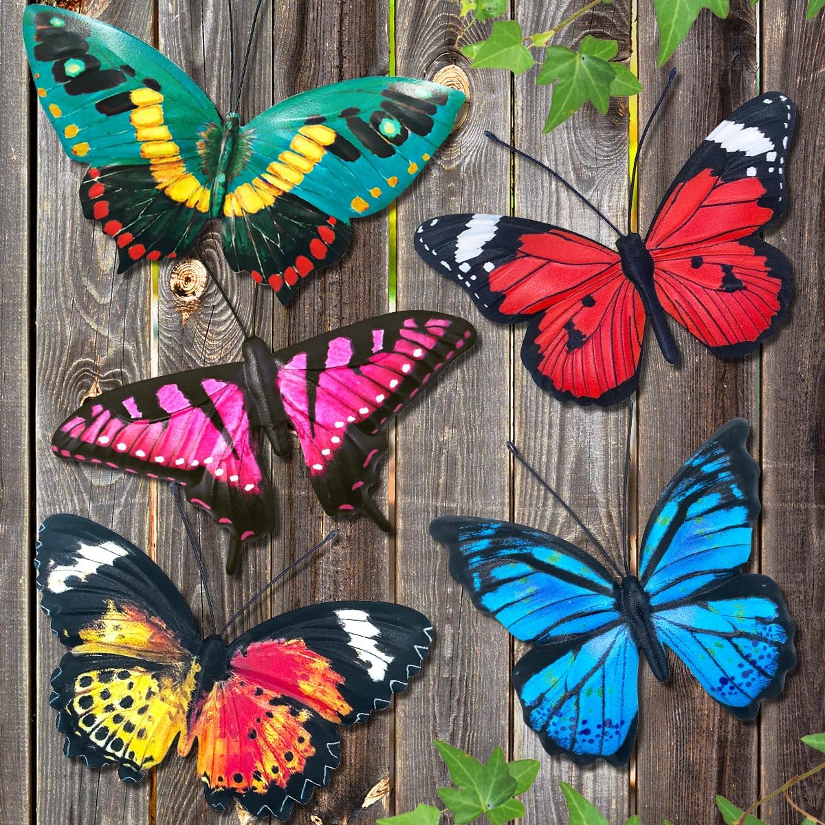 EOORAU Metal Butterfly Wall Decor - 5 Pack Lifelike Butterflies Wall Art Sculpture Hanging