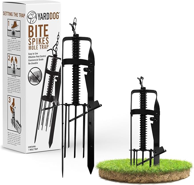 YARDDOG Bite Spikes Plunger Style Mole Trap – Commercial Grade Durable Steel Mole Trap for Lawns