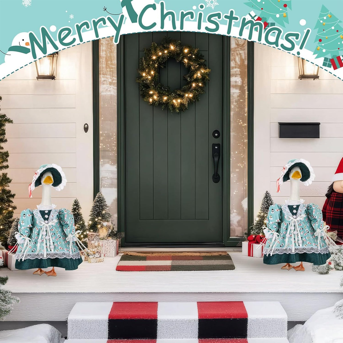 Suzile Snowman Goose Outfit Winter Dresses Christmas Clothes for 23" High Cement or Plastic Porch