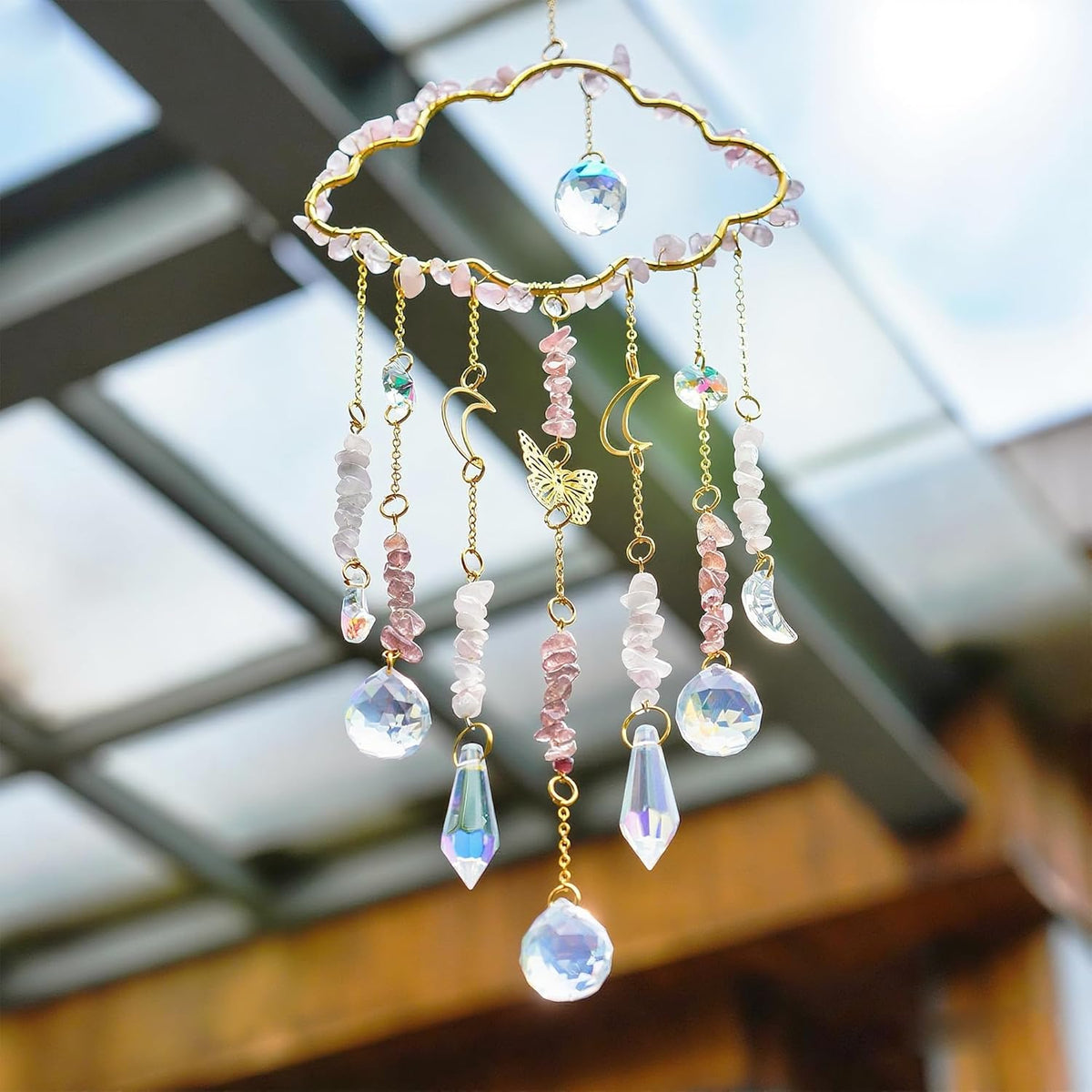 H&D HYALINE & DORA Cloud Shaped Crystal Suncatcher Glass Balls with Chain Rainbow Maker Sun Catcher