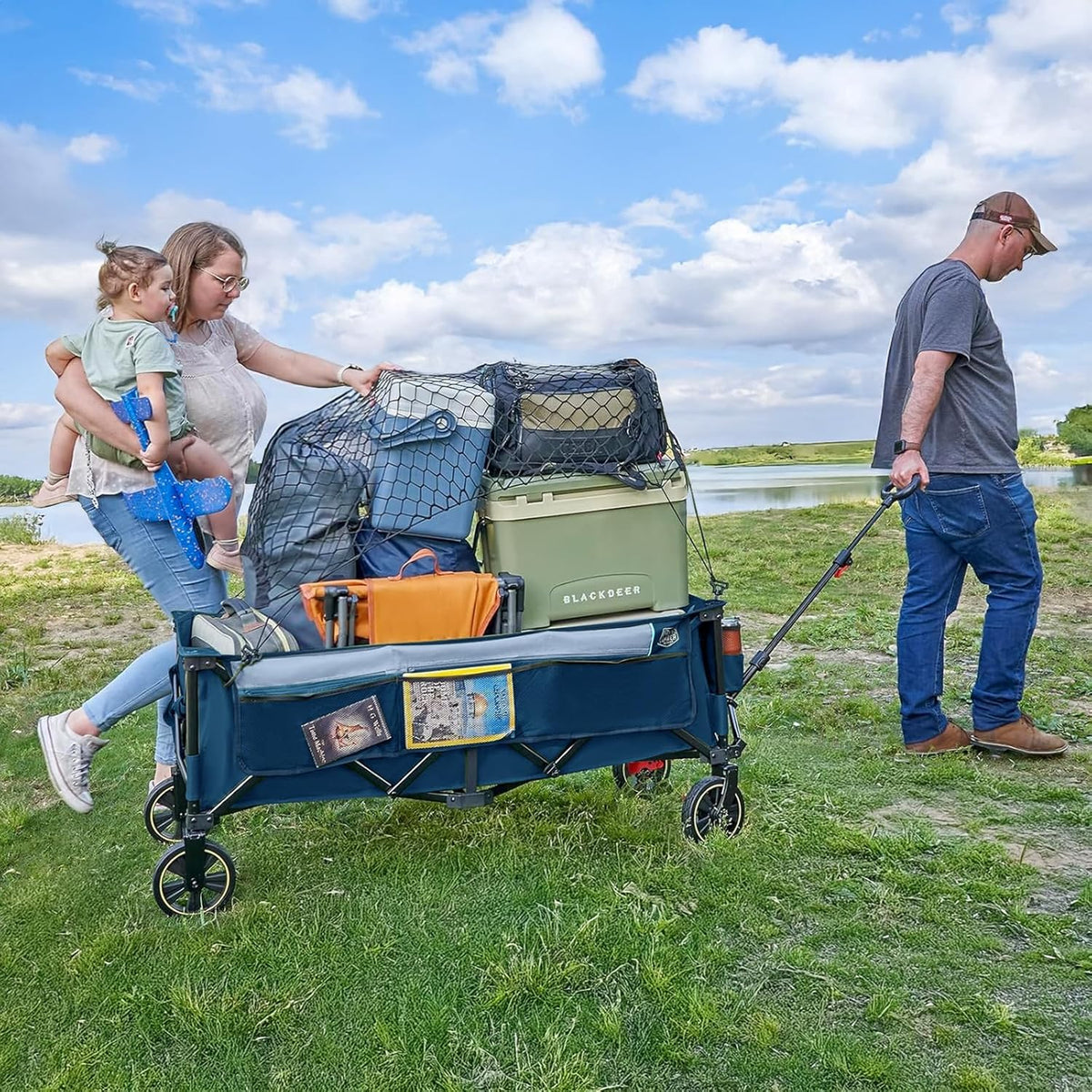 TIMBER RIDGE 51.2'' Extended Collapsible Wagon Cart with Brakes and Cargo Net, 500LBS Heavy Duty