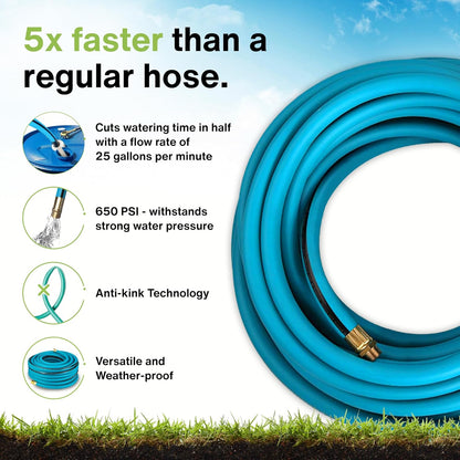 Aeromixer THE HOSE: All-In-One Watering Kit - Heavy Duty 1" 100 Ft Garden Hose, Kinkless Garden