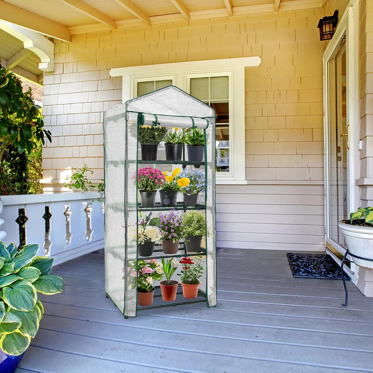 EAGLE PEAK Mini Greenhouse with Wire Shelves, Portable Indoor & Outdoor Green House with Roll-Up