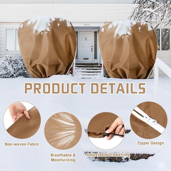 4 Pcs Plant Covers Freeze Protection Reusable Plant Protector with Zipper and Drawstring, Winter