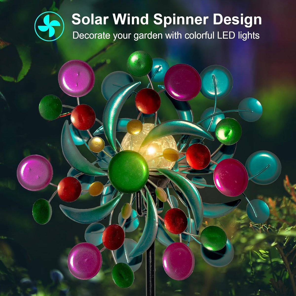360° Wind Spinners Outdoor with Solar Lights Colorful Dots Garden Decor Yard Lawn Art Decor for