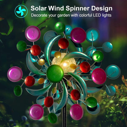360° Wind Spinners Outdoor with Solar Lights Colorful Dots Garden Decor Yard Lawn Art Decor for