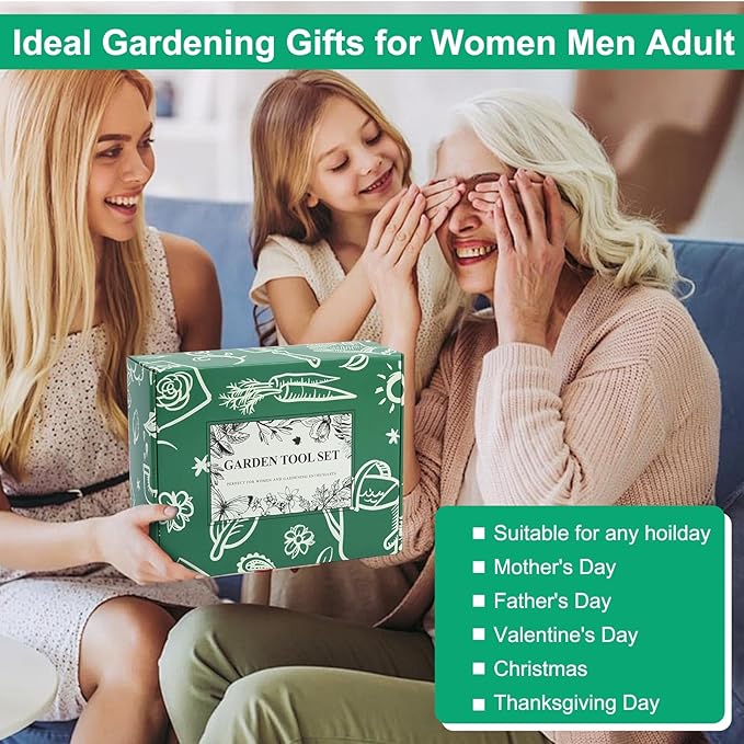Garden Tool Set for Women, 12pcs Heavy Duty Gardening Tools, Cute Gardening Supplies Gifts for