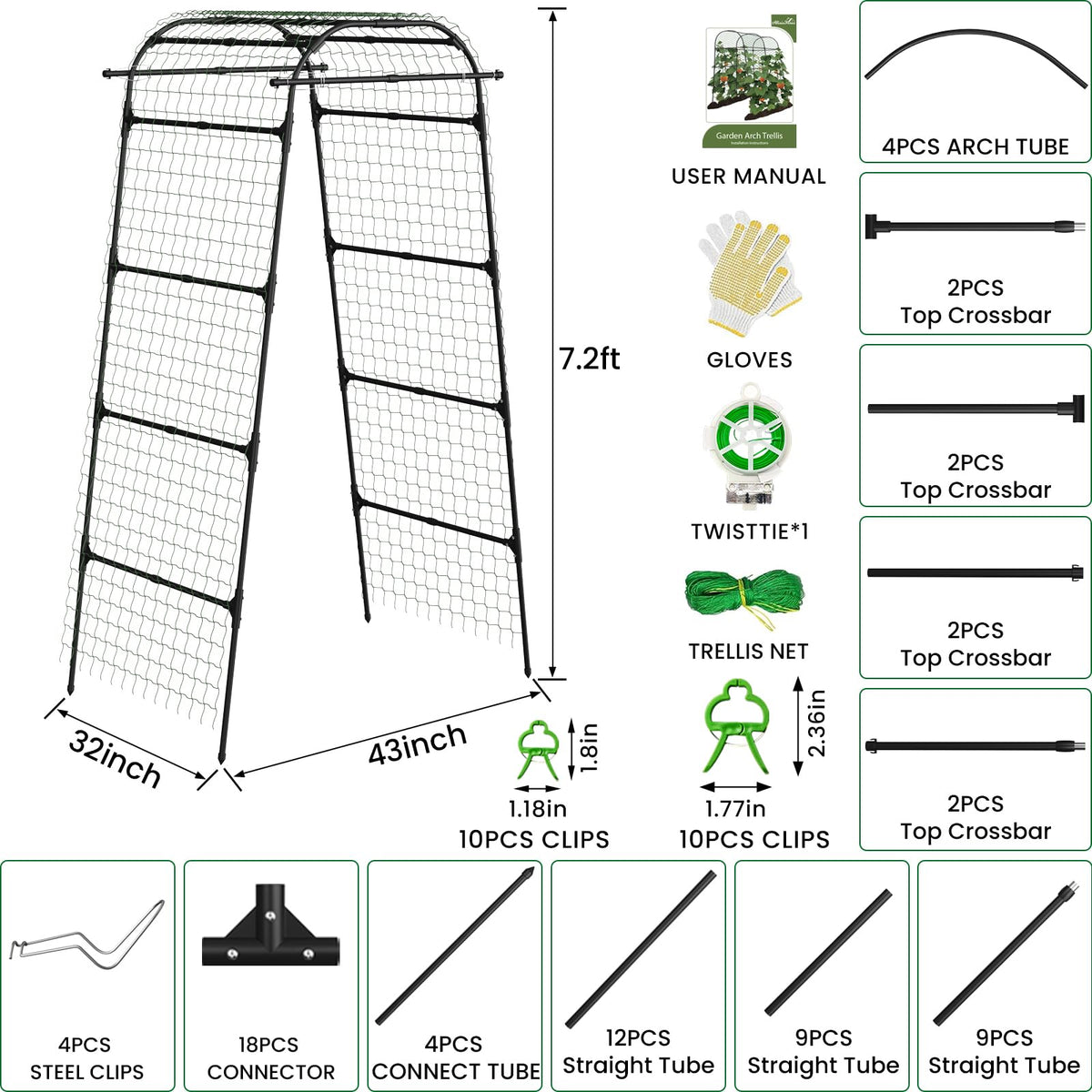 Heavy Duty Garden Arch Trellis for Climbing Plants, 20mm Thick Rustproof Metal Frame, Easy Assembly
