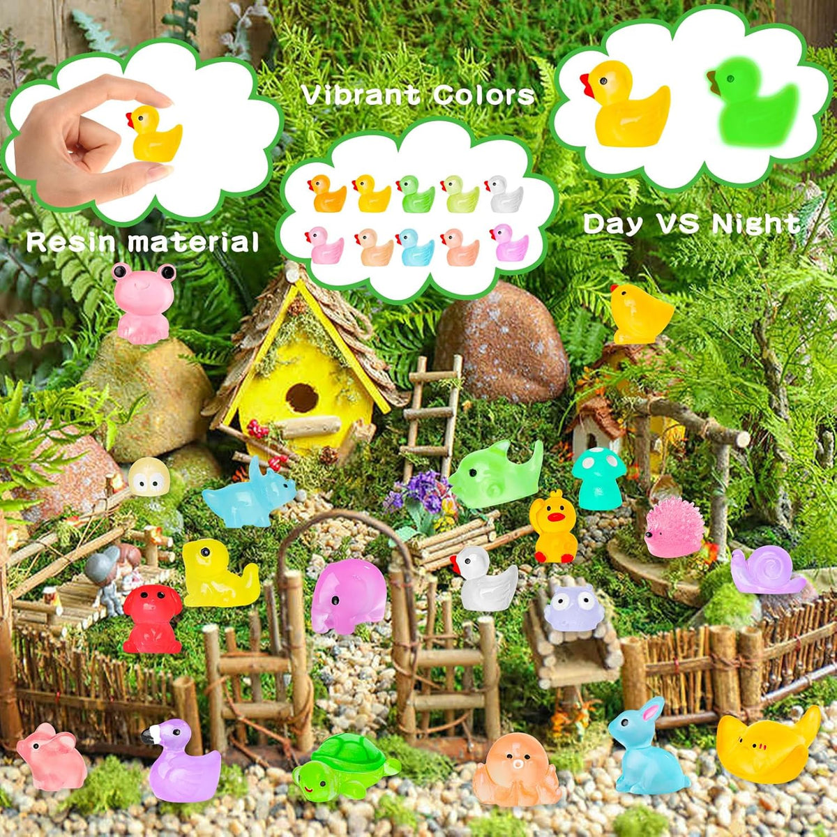 120pcs Luminous Mini Resin Animals 20 Types to Hide Miniature Resin Animals Figures Glow in the