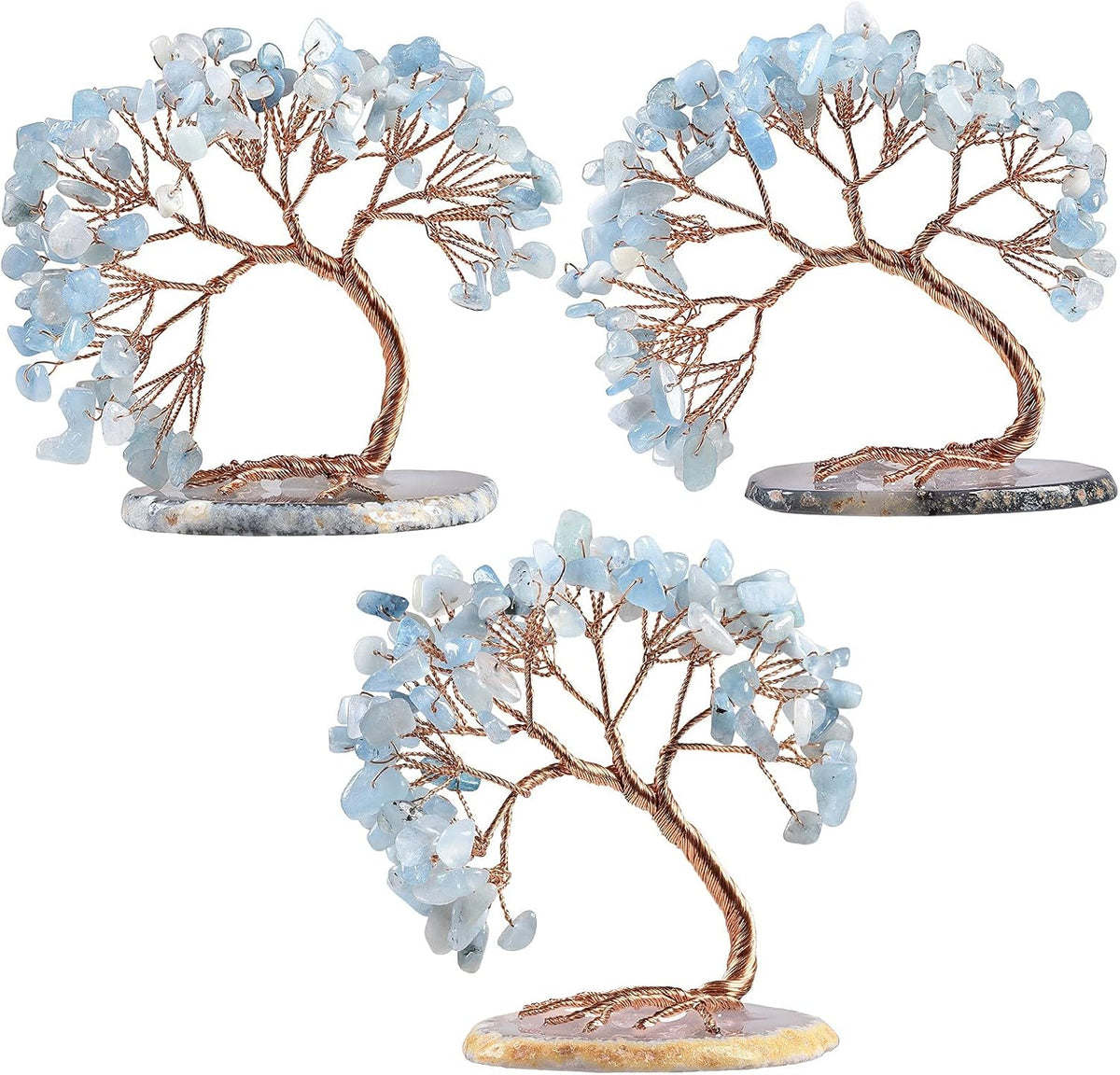 TUMBEELLUWA Reiki Crystal Money Tree with Agate Slice Base Feng Shui Stone Bonsai Tree Figure Decor