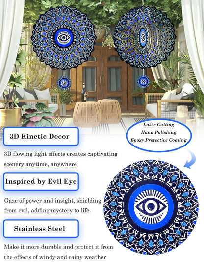 Evil Eye Wind Spinner-3D Metal Hanging Wind Spinners, Perfect Ornament Gifts for Women/Men, 12 Inch